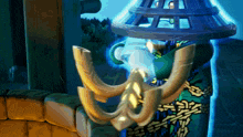 a cartoon drawing of a lantern with a blue background