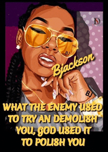a cartoon of a woman wearing sunglasses with the name bj jackson on the bottom