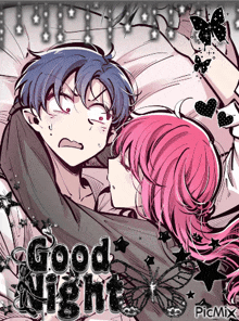 a picture of a boy and a girl with the words good night written on it