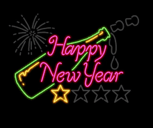 a neon sign says happy new year fuck trump