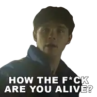 a sticker of a man with the words how the f * ck are you alive