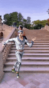 a cartoon of a man standing on a set of stairs with the words viggle.ai visible
