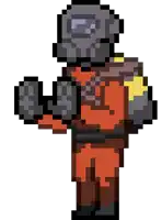 a pixel art drawing of a man wearing a helmet
