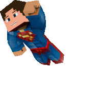 a man in a superman costume is flying in the air