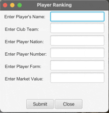 a screenshot of a player ranking screen with a button to submit