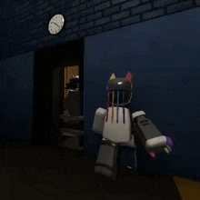a clock hanging on a brick wall shows the time as almost midnight