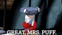 a cartoon character with the words great mrs. puff on the bottom