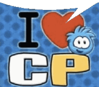 a sign that says i love cp with a heart and a speech bubble