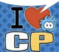 a sign that says i love cp with a heart and a speech bubble