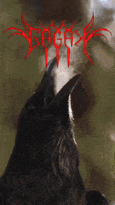 a black bird with smoke coming out of its beak and the word saga on the top