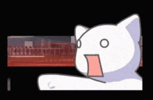 a cartoon cat with its mouth open is looking at a crowd of people