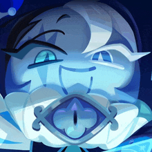 a close up of a cartoon character 's face with a key in his mouth