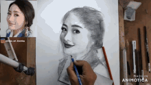 a drawing of a woman with the words made in animatica on the bottom
