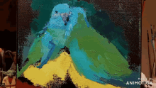 a painting of a blue and yellow bird is made by animatica