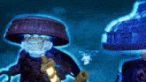 a lego ninjago character is holding a gun and wearing a samurai hat