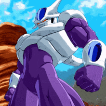a cartoon character with purple pants and a white helmet