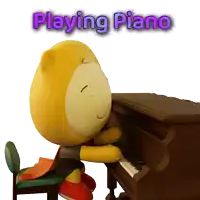 a cartoon character is playing a piano with the words " playing piano " above him