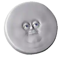 a white circle with a face on it with blue eyes and teeth