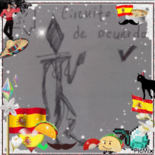 a drawing of a man surrounded by spanish flags and picmix