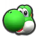 a close up of a yoshi head with a big green nose .