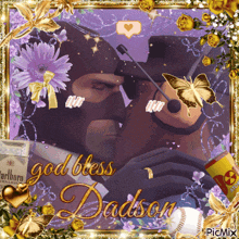 a picture of two men kissing with god bless dadson written on the bottom