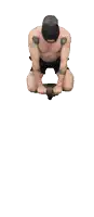 a shirtless man is doing a handstand while wearing a hat with a smiley face on it