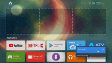 a screenshot of the home screen of a tv showing netflix youtube and google play