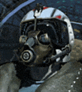 a man wearing a gas mask and a helmet