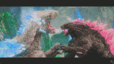 two monsters are fighting each other in a pixelated scene