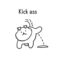 a black and white drawing of a cat with the words kick ass below it