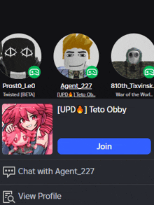 a screenshot of a chat with agent 227 with a blue join button