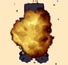 a pixel art illustration of an explosion with a person in the background .