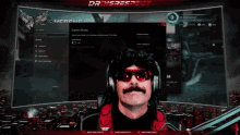a man with a mustache and sunglasses is playing a video game