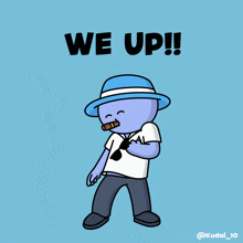 a cartoon of a man smoking a cigar with the words " we up " above him