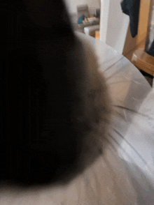 a blurred image of a person 's foot on a white surface