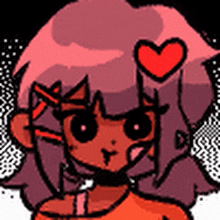 a drawing of a girl with pink hair and a heart on her head