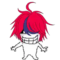 a drawing of a person with red hair and braces on their teeth
