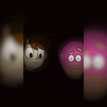 a cartoon of a boy and a cartoon of a balloon with a sad face