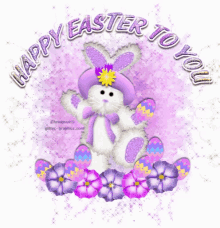 happy easter easter bunny flowers pink purple