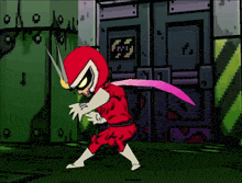 a pixel art drawing of a superhero with a purple wing