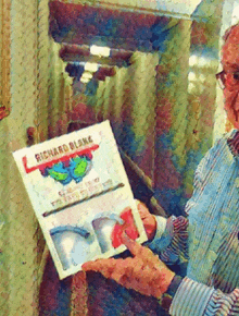 a painting of a man holding a book that says richard blanc