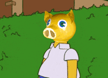 a cartoon of homer simpson with a pig head and blue eyes