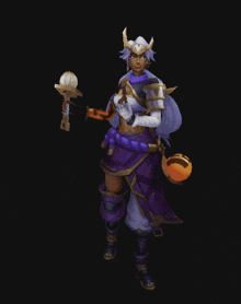 a pixel art of a woman with horns holding a bucket