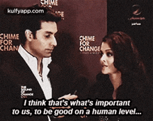 a man and a woman are talking to each other and the woman is saying that 's what 's important to us