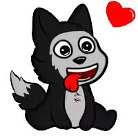 a cartoon dog with its tongue hanging out and a red heart above it