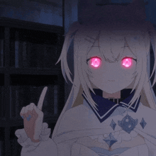 a girl with red eyes is giving a thumbs up sign
