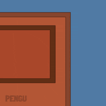 a cartoon of a penguin peeking out of a door with the word pengu on the bottom