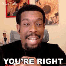 a man with a beard says " you 're right " while sitting in a chair