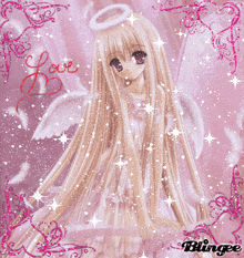 a picture of a girl with angel wings and the word love in the background
