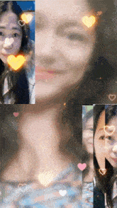 a collage of a woman 's face with hearts surrounding her